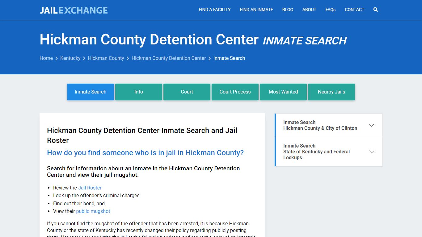 Hickman County Detention Center Inmate Search - Jail Exchange