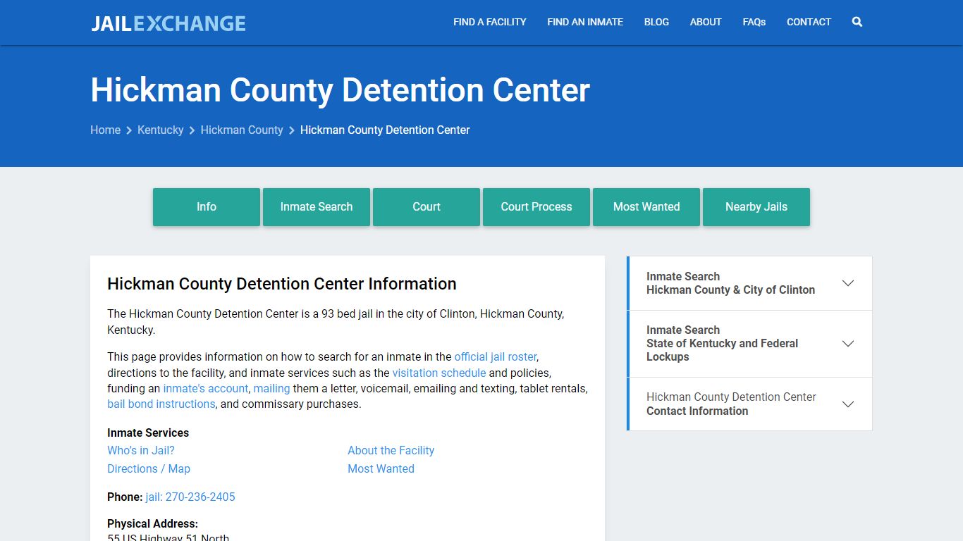 Hickman County Detention Center, KY Inmate Search, Information