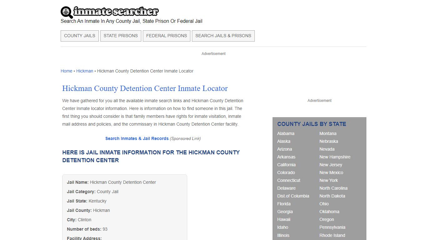 Hickman County Detention Center Inmate Locator - Inmate Searcher